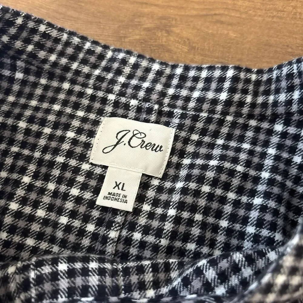 J Crew Popover Dress Brushed Flannel Black Gray Check Pockets Women’s XL BB524